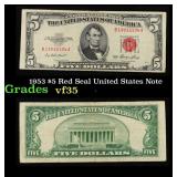1953 $5 Red Seal United States Note Grades vf++