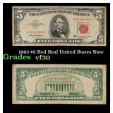 1963 $5 Red Seal United States Note Grades vf++