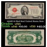 1928D $2 Red Seal United States Note Grades vf+