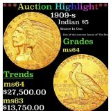 *Highlight* 1909-s Gold Indian Half Eagle $5 Choic