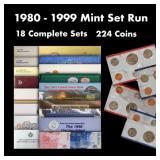 1980-1999 Mint Set Run 224 Coins 18 Complete Sets