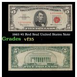 1963 $5 Red Seal United States Note Grades vf++