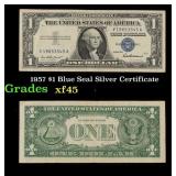 1957 $1 Blue Seal Silver Certificate Grades xf+