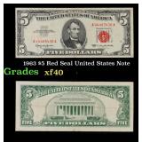 1963 $5 Red Seal United States Note Grades xf