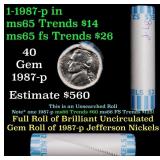 BU Shotgun Jefferson 5c roll, 1987-p 40 pcs Bank $