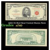 1963 $5 Red Seal United States Note Grades xf