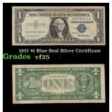 1957 $1 Blue Seal Silver Certificate Grades vf+
