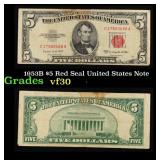 1953B $5 Red Seal United States Note Grades vf++