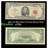 1963 $5 Red Seal United States Note Grades vf++