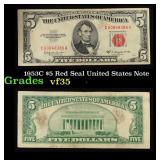 1953C $5 Red Seal United States Note Grades vf++