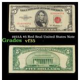 1953A $5 Red Seal United States Note Grades vf++