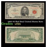1963 $5 Red Seal United States Note Grades vf++