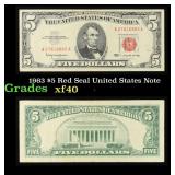 1963 $5 Red Seal United States Note Grades xf