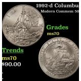 1992-d Columbus Modern Commem Half Dollar 50c ms70