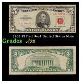 1963 $5 Red Seal United States Note Grades vf++