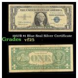 1957B $1 Blue Seal Silver Certificate Grades vf+