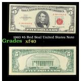 1963 $5 Red Seal United States Note Grades xf