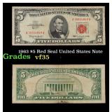 1963 $5 Red Seal United States Note Grades vf++