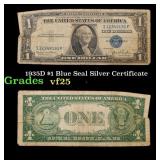 1935D $1 Blue Seal Silver Certificate Grades vf+