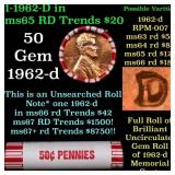 BU Shotgun Lincoln 1c roll, 1962-d 50 pcs Bank Wra