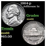 1964-p Jefferson Nickel 5c Grades GEM+ Unc