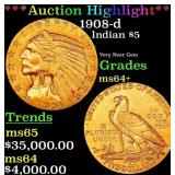 *Highlight* 1908-d Gold Indian Half Eagle $5 Choic