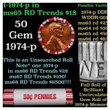 BU Shotgun Lincoln 1c roll, 1974-p 50 pcs Bank Wra