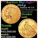 *Highlight* 1914-p Gold Indian Quarter Eagle $2 1/