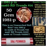 BU Shotgun Lincoln 1c roll, 1981-p 50 pcs Bank Wra