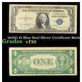 1935G No Motto $1 Blue Seal Silver Certificate Gra