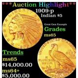 *Highlight* 1909-p Gold Indian Half Eagle $5 GEM U