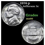 1974-p Jefferson Nickel 5c Grades GEM+ Unc