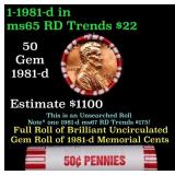 BU Shotgun Lincoln 1c roll, 1981-d 50 pcs Bank Wra