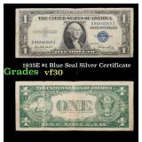 1935E $1 Blue Seal Silver Certificate Grades vf++