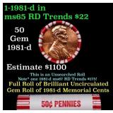 BU Shotgun Lincoln 1c roll, 1981-d 50 pcs Bank Wra