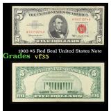 1963 $5 Red Seal United States Note Grades vf++