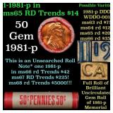 BU Shotgun Lincoln 1c roll, 1981-p 50 pcs Bank Wra