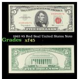 1963 $5 Red Seal United States Note Grades xf+