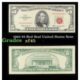 1963 $5 Red Seal United States Note Grades xf+