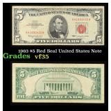 1963 $5 Red Seal United States Note Grades vf++