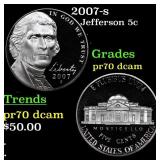 2007-s Proof Jefferson Nickel 5c pr70 dcam SEGS