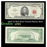 1963 $5 Red Seal United States Note Grades xf+