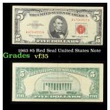 1963 $5 Red Seal United States Note Grades vf++