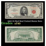 1963 $5 Red Seal United States Note Grades xf