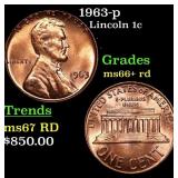 1963-p Lincoln Cent 1c Grades GEM++ RD