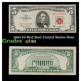 1963 $5 Red Seal United States Note Grades xf