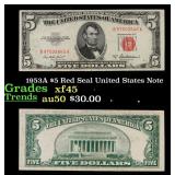 1953A $5 Red Seal United States Note Grades xf+