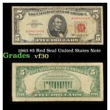 1963 $5 Red Seal United States Note Grades vf++