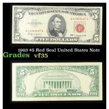 1963 $5 Red Seal United States Note Grades vf++
