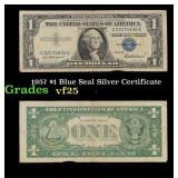 1957 $1 Blue Seal Silver Certificate Grades vf+